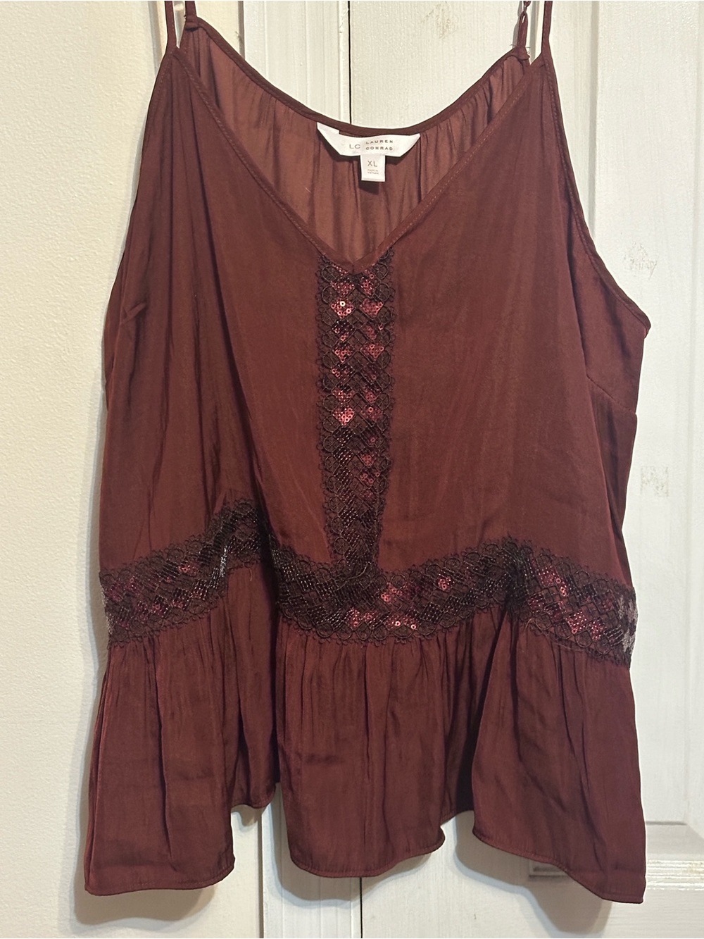 LC Lauren Conrad Wine Lace & Sequin Trim Camisole